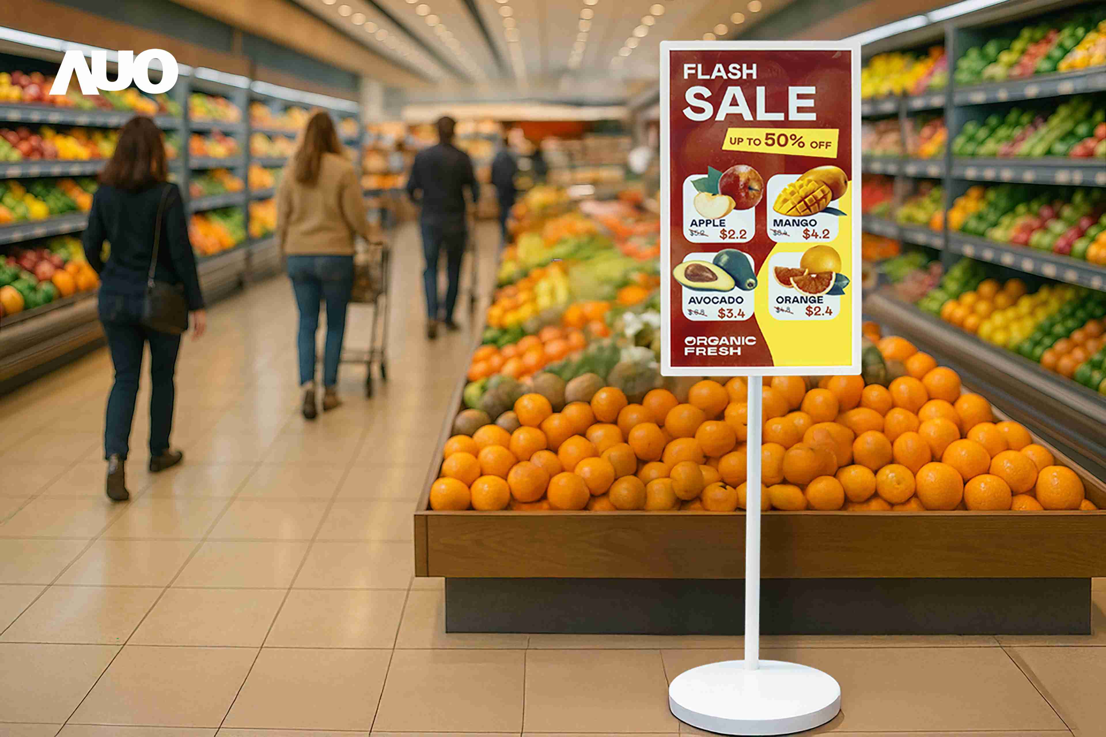 达擎首亮相低功耗、、、、全彩的〝aecoPost电子纸解决方案〞，，仅在更新画面时需要微量的电力驱动，，无需布建电线的便捷设计，，，，使其可灵活应用、、、、随意置放，，，，并可透过云端或行动装置app，，，，轻松管理及排程广告内容，，晋升店头营销利器。。。